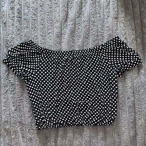 Black and White Polka Dot Off the Shoulder Crop Top
